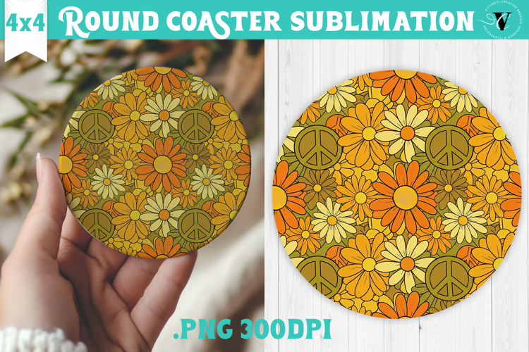 Vintage vibe Round Coaster | Retro psychedelic pattern