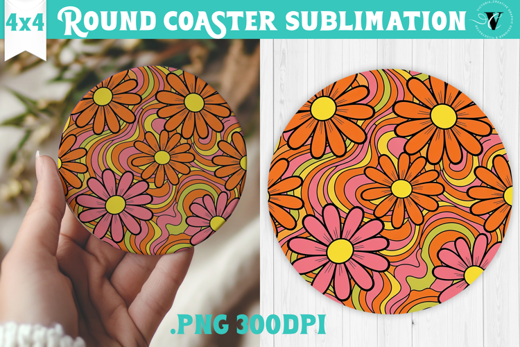 Vintage vibe Round Coaster | Retro psychedelic pattern