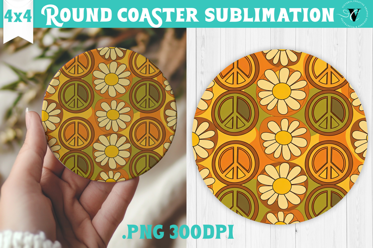 Vintage vibe Round Coaster | Retro psychedelic pattern