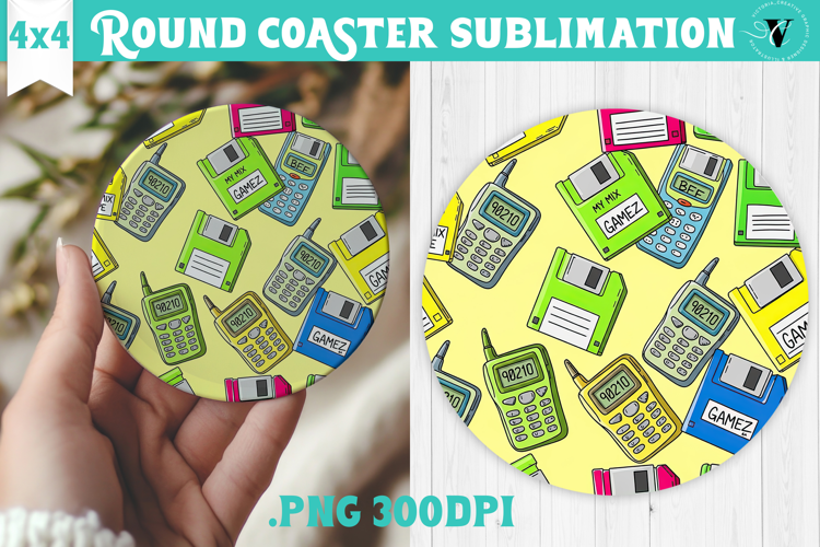 Vintage vibe Round Coaster | 90s graffiti style and neon