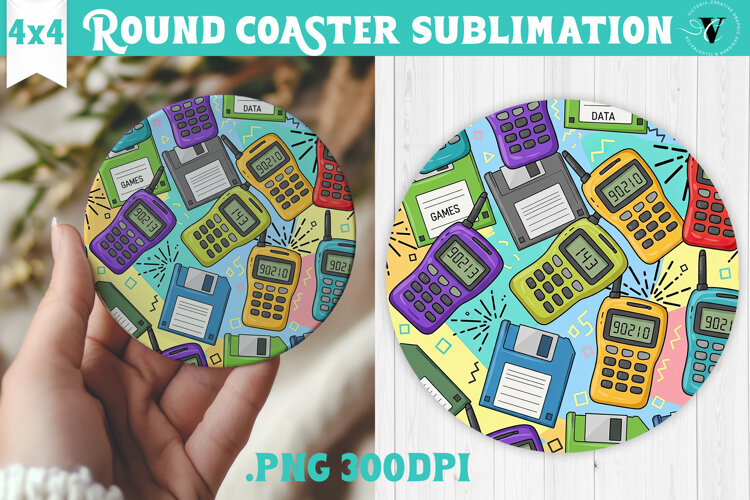 Vintage vibe Round Coaster | 90s graffiti style and neon example image 1