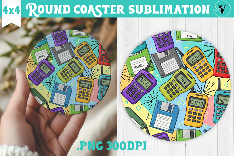 Vintage vibe Round Coaster | 90s graffiti style and neon