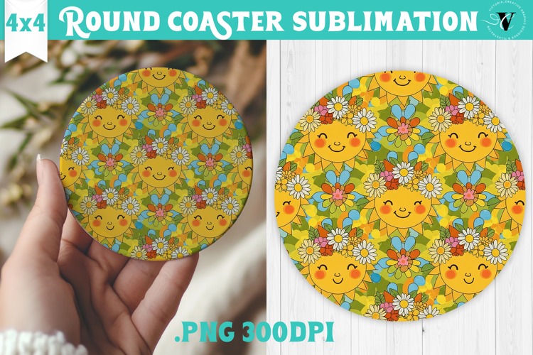 Vintage vibe Round Coaster | Retro psychedelic pattern