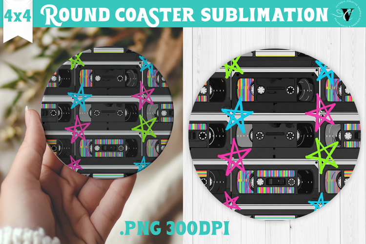 Vintage vibe Round Coaster | 90s graffiti style and neon