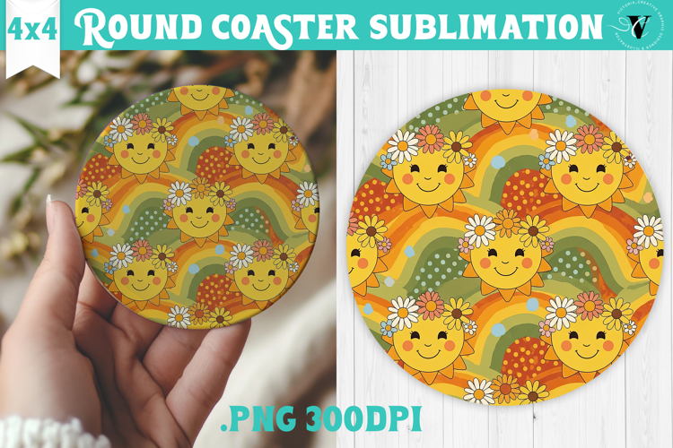 Vintage vibe Round Coaster | Retro psychedelic pattern