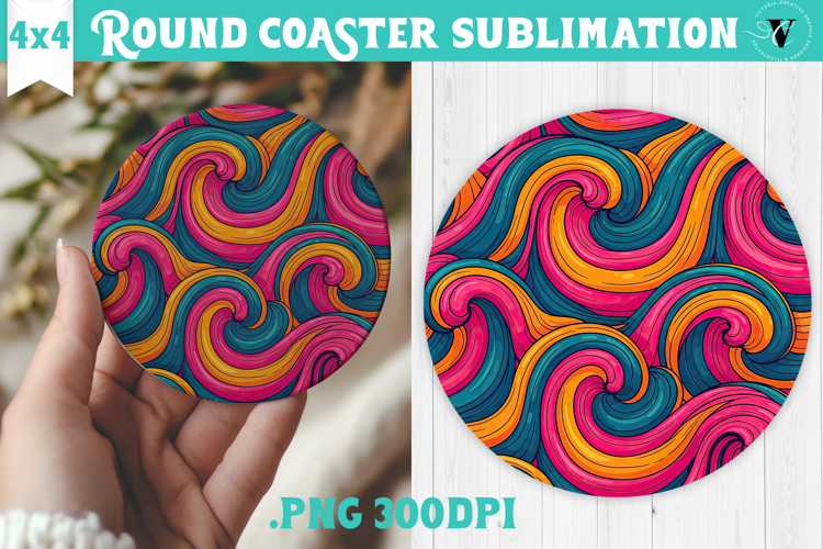 Vintage vibe Round Coaster | Retro psychedelic pattern