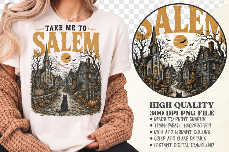 Retro Salem Witch Shirt Design, Take Me To Salem Town PNG