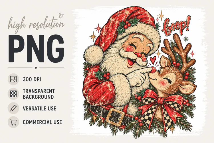 Retro Santa png, Boop png, Cute Reindeer png