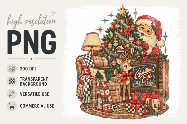 Retro Christmas png, Christmas Eve png, Vintage Christmas