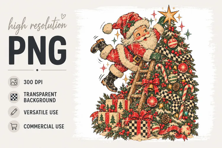Retro Christmas png, Funny Santa png, Vintage Christmas png