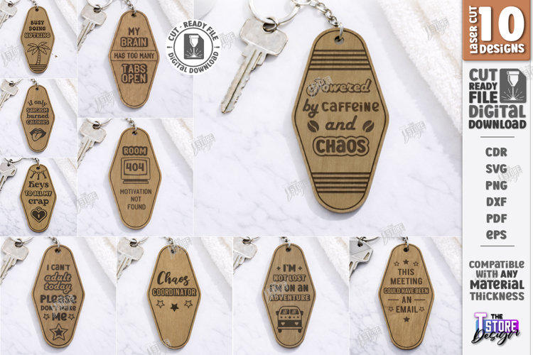 Retro Sarcastic Motel Keychains Laser Cut Bundle | Engraving