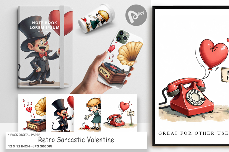 Retro Sarcastic Valentine Digital Paper