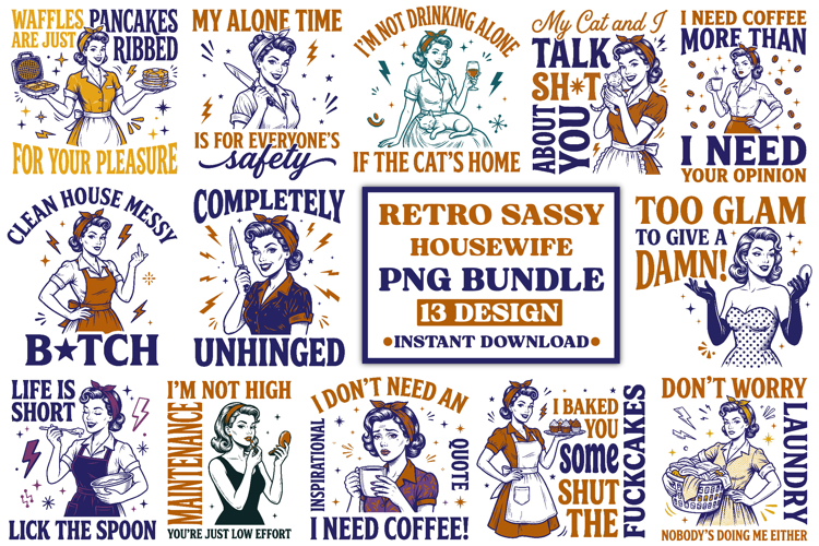 Retro Sassy Housewife PNG Bundle example image 1