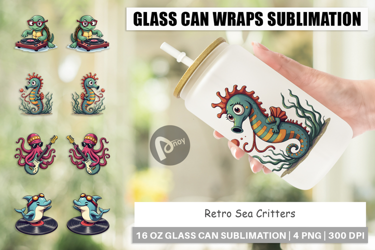 Glass Can Retro Sea Critters