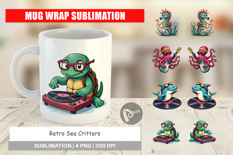 Mug Wrap Retro Sea Critters