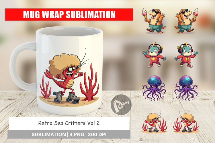 Mug Wrap Retro Sea Critters