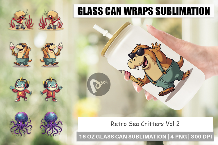 Glass Can Retro Sea Critters