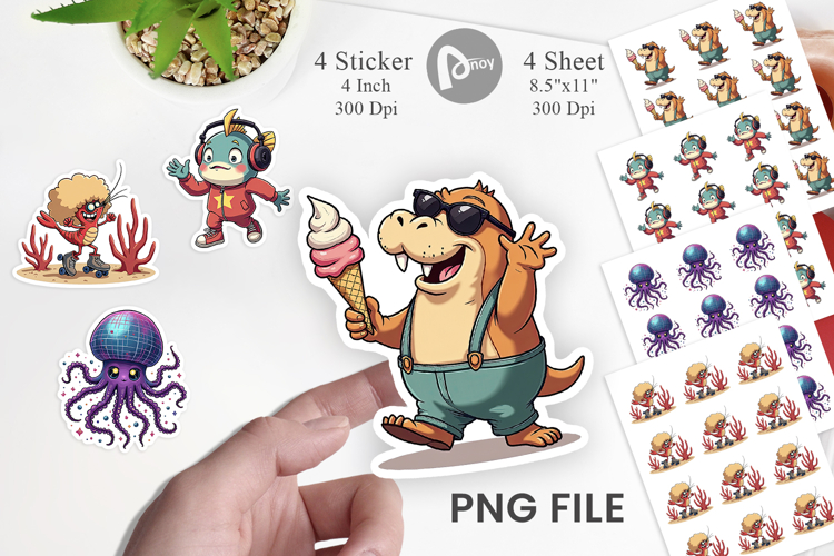 Retro Sea Critters Sticker