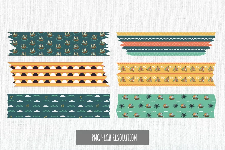Retro Ship and Boat Seamless Pattern Tape