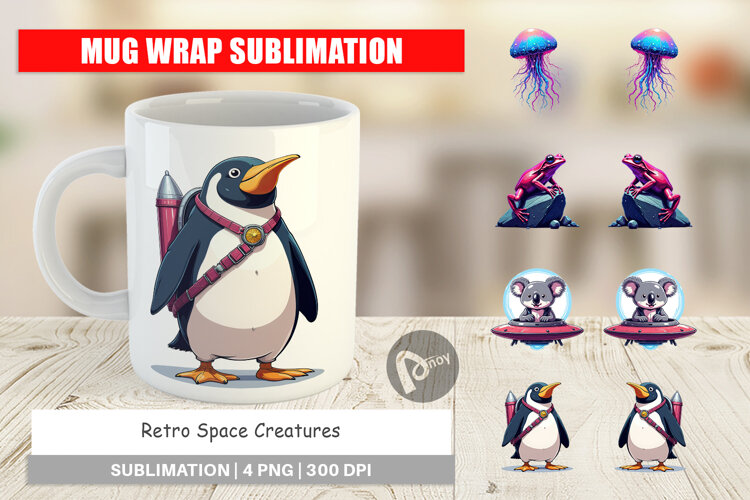 Mug Wrap Retro Space Creatures example image 1