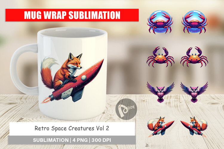 Mug Wrap Retro Space Creatures example image 1