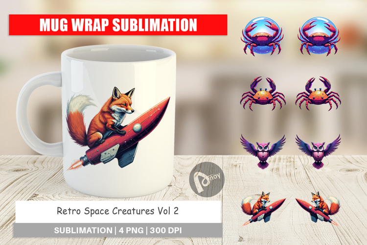 Mug Wrap Retro Space Creatures