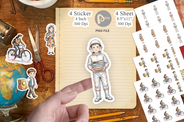 Retro Space Kid School Sticker