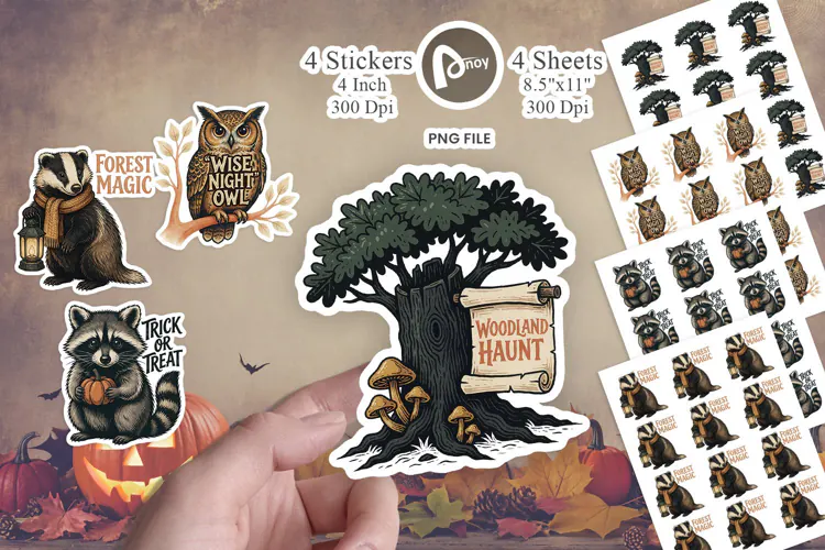 Retro Spooky Woodland Friends Sticker