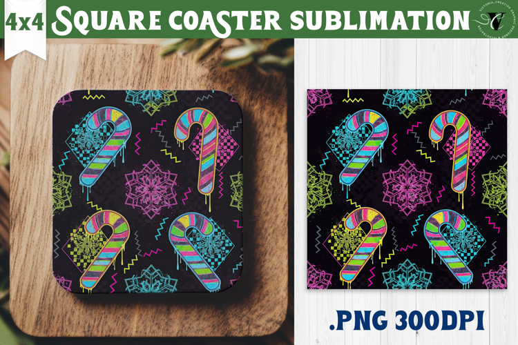 Vintage vibe Square Coasters | 90s graffiti style christmas