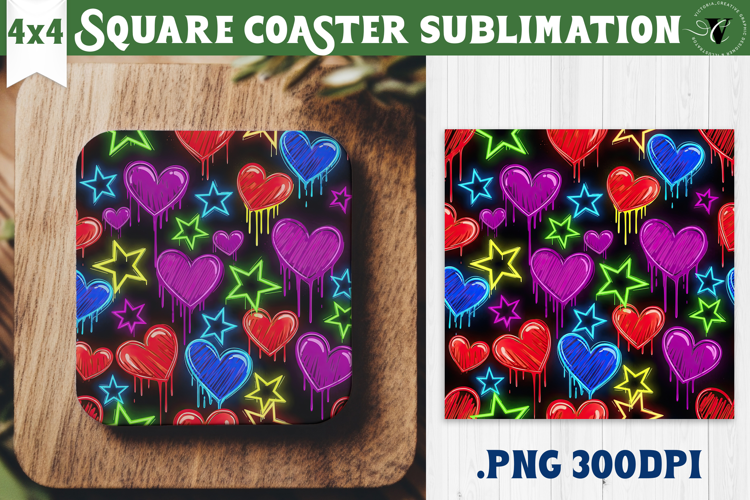 Vintage vibe Square Coasters | 90s graffiti style and neon