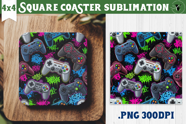 Vintage vibe Square Coasters | 90s graffiti style and neon