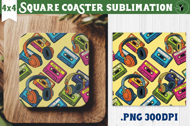 Vintage vibe Square Coasters | 90s graffiti style and neon