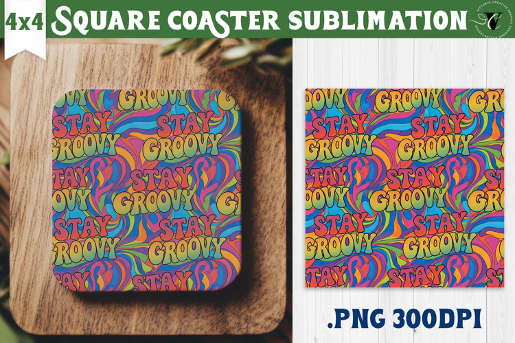 Vintage vibe Square Coasters | Retro psychedelic pattern