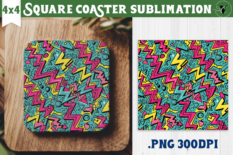 Vintage vibe Square Coasters | 90s graffiti style and neon