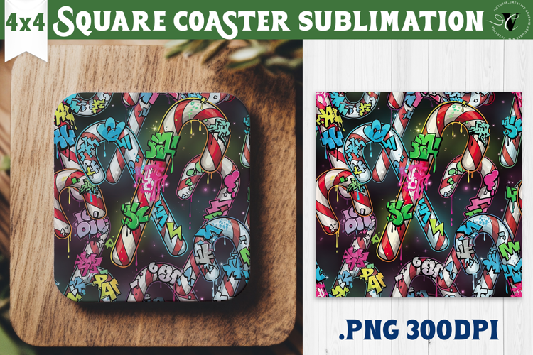 Vintage vibe Square Coasters | 90s graffiti style christmas