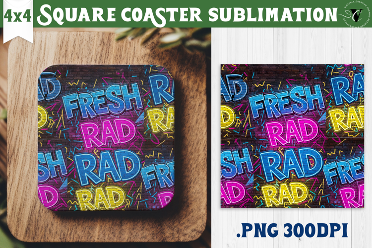 Vintage vibe Square Coasters | 90s graffiti style and neon