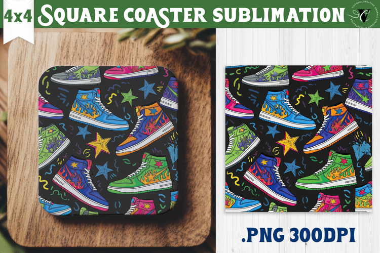 Vintage vibe Square Coasters | 90s graffiti style and neon