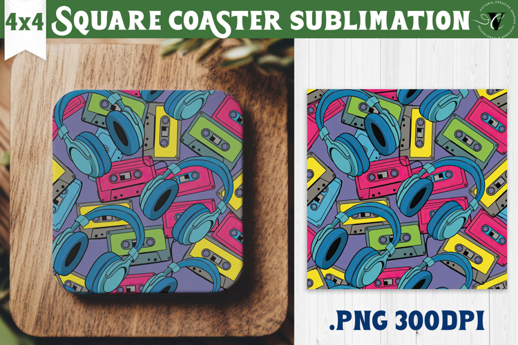 Vintage vibe Square Coasters | 90s graffiti style and neon