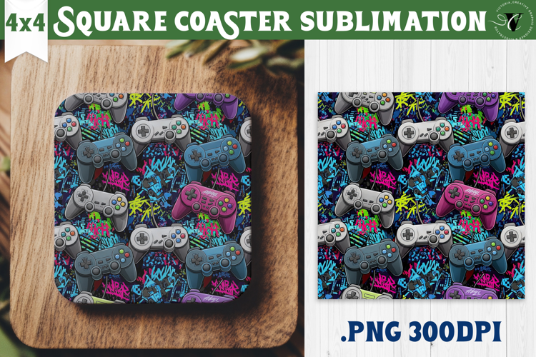 Vintage vibe Square Coasters | 90s graffiti style and neon