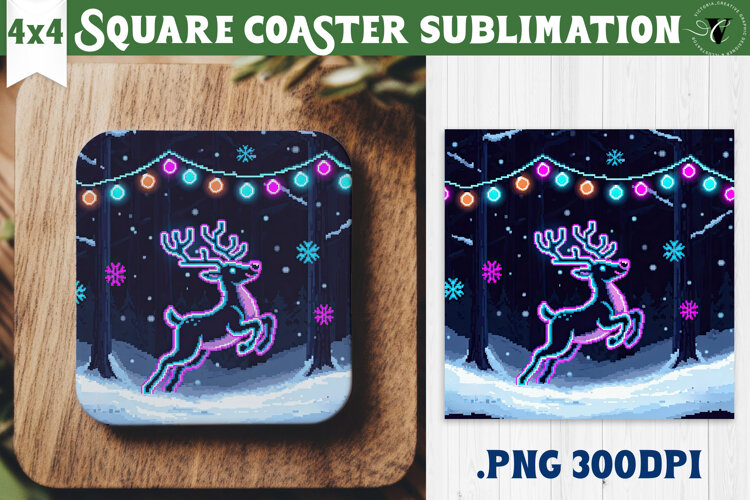 Vintage vibe Square Coasters | 90s graffiti style christmas example image 1