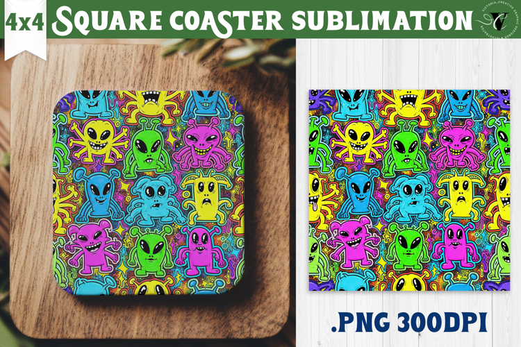 Vintage vibe Square Coasters | 90s graffiti style and neon