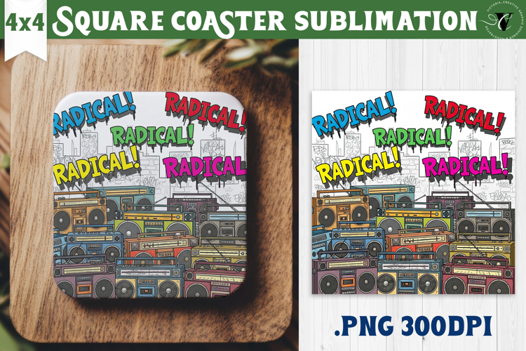 Vintage vibe Square Coasters | 90s graffiti style and neon