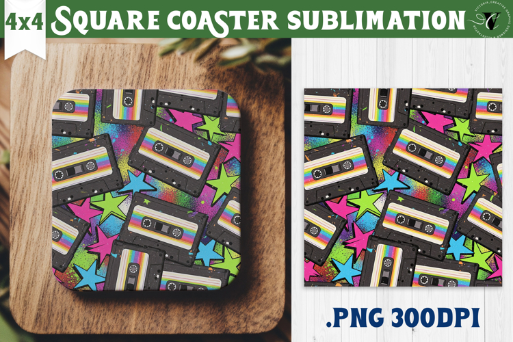 Vintage vibe Square Coasters | 90s graffiti style and neon
