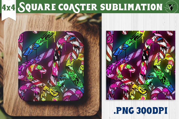 Vintage vibe Square Coasters | 90s graffiti style christmas