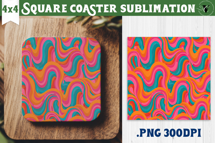 Vintage vibe Square Coasters | Retro psychedelic pattern