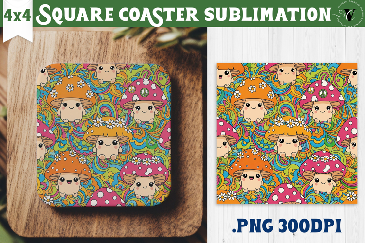 Vintage vibe Square Coasters | Retro psychedelic pattern