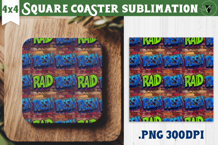 Vintage vibe Square Coasters | 90s graffiti style and neon