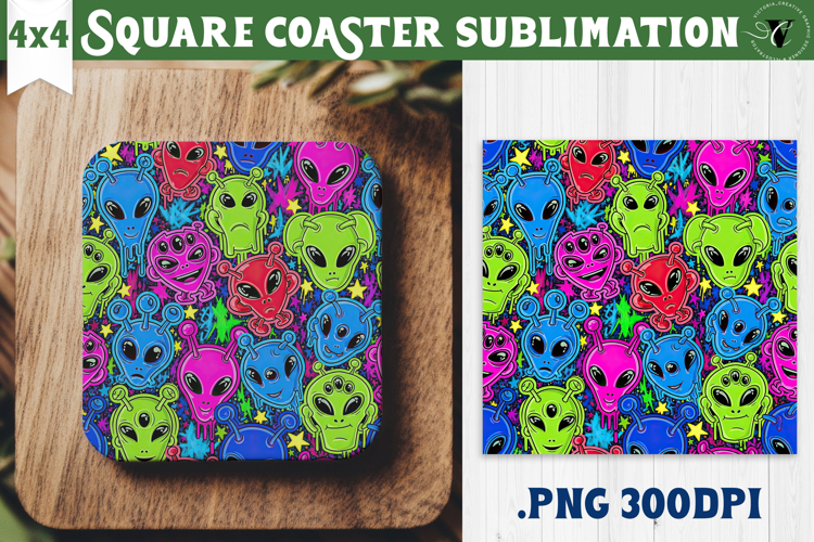 Vintage vibe Square Coasters | 90s graffiti style and neon