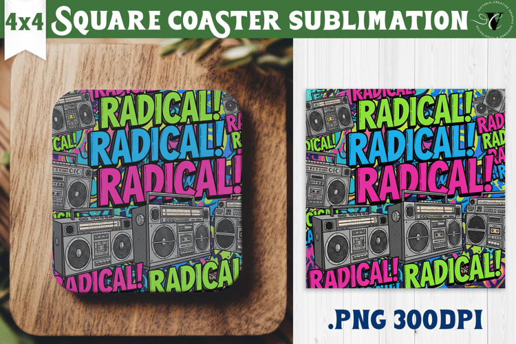 Vintage vibe Square Coasters | 90s graffiti style and neon