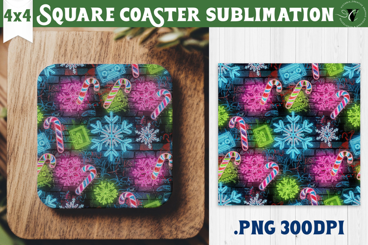 Vintage vibe Square Coasters | 90s graffiti style christmas